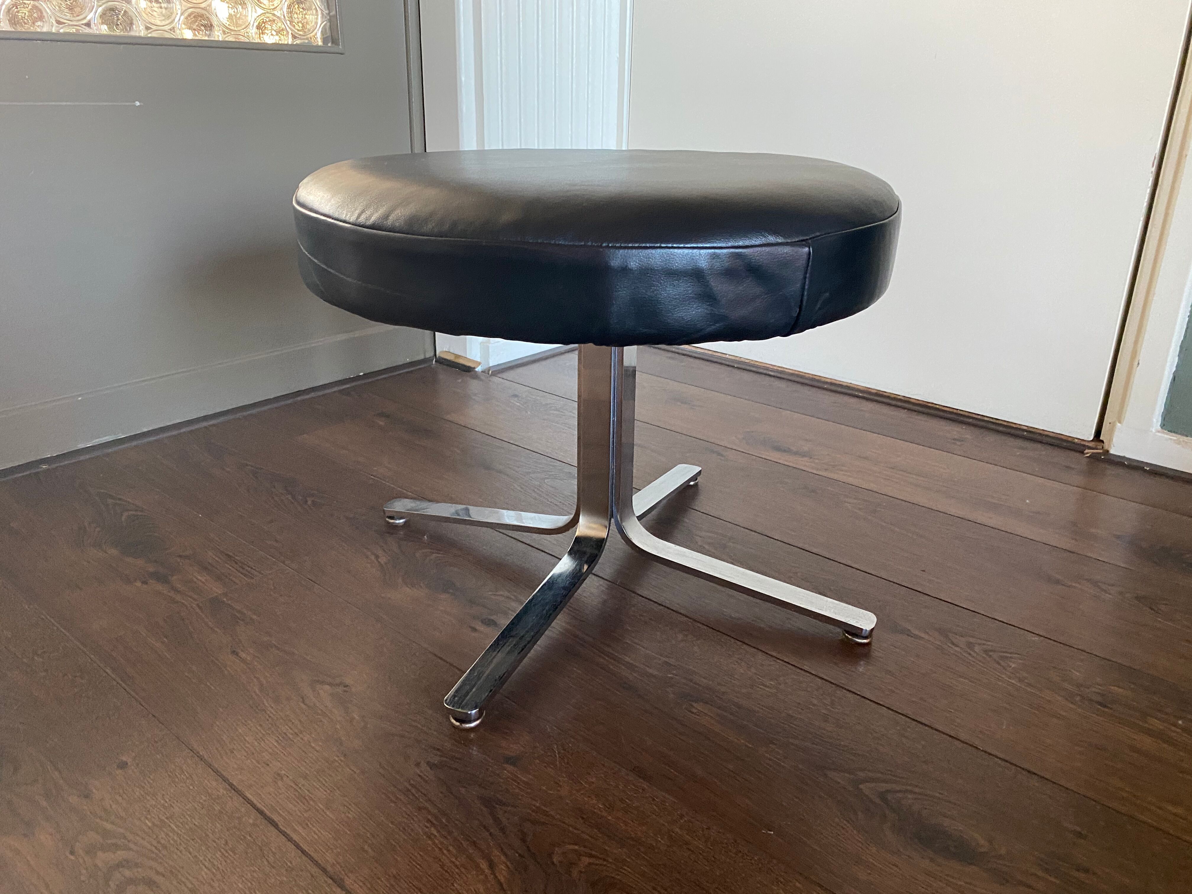 Vintage modernist chrome and leather stool ottoman, 1970s