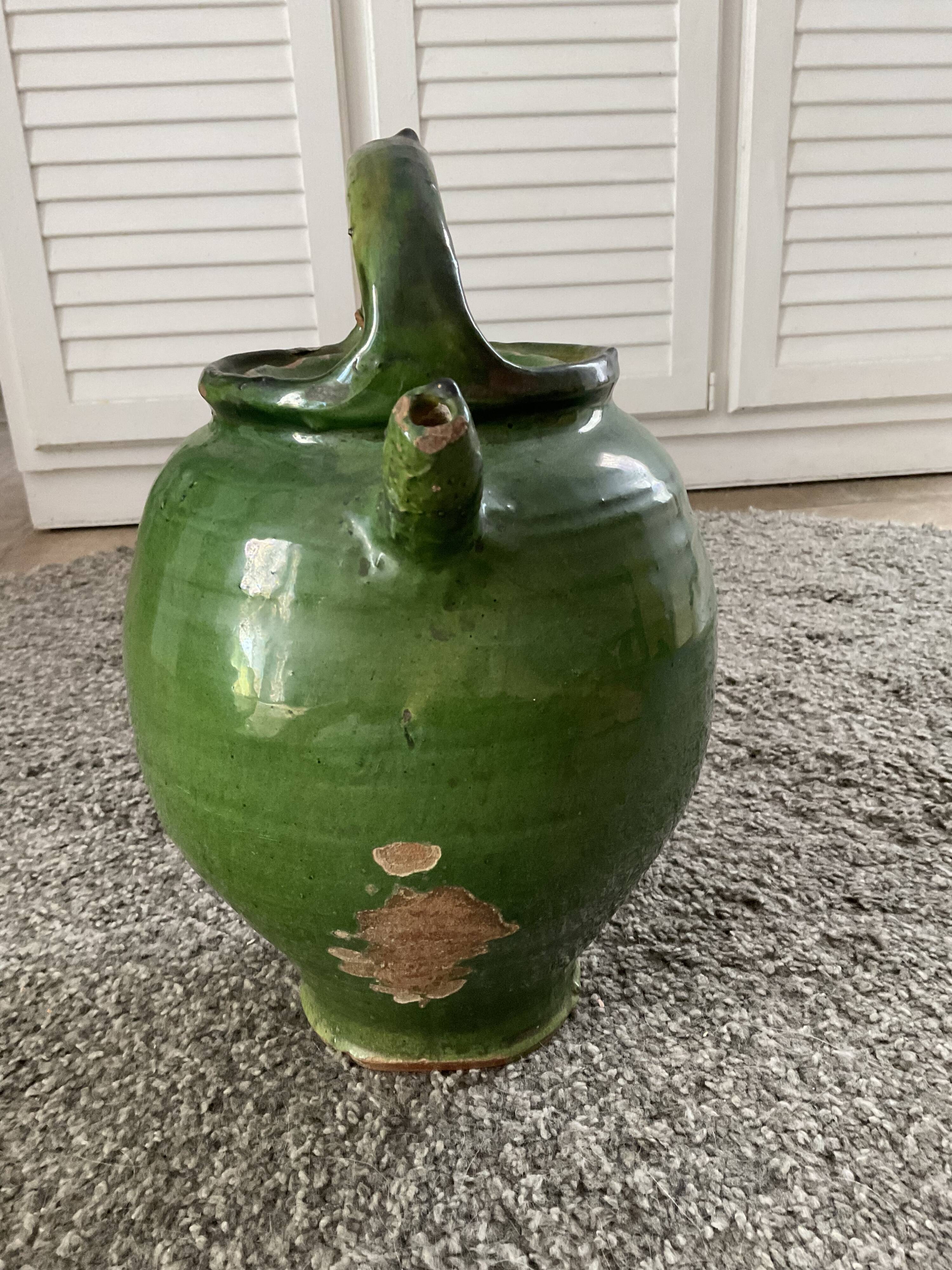 Gargoulette, chevrette, water pot. glazed terracotta.antic