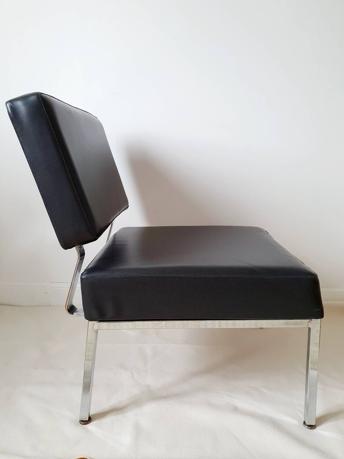 Chrome metal and imitation leather armchair from the 50s