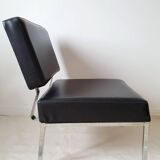 Chrome metal and imitation leather armchair from the 50s