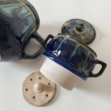 Midnight blue and flamed beige enameled ceramic filter coffee maker