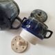 Midnight blue and flamed beige enameled ceramic filter coffee maker