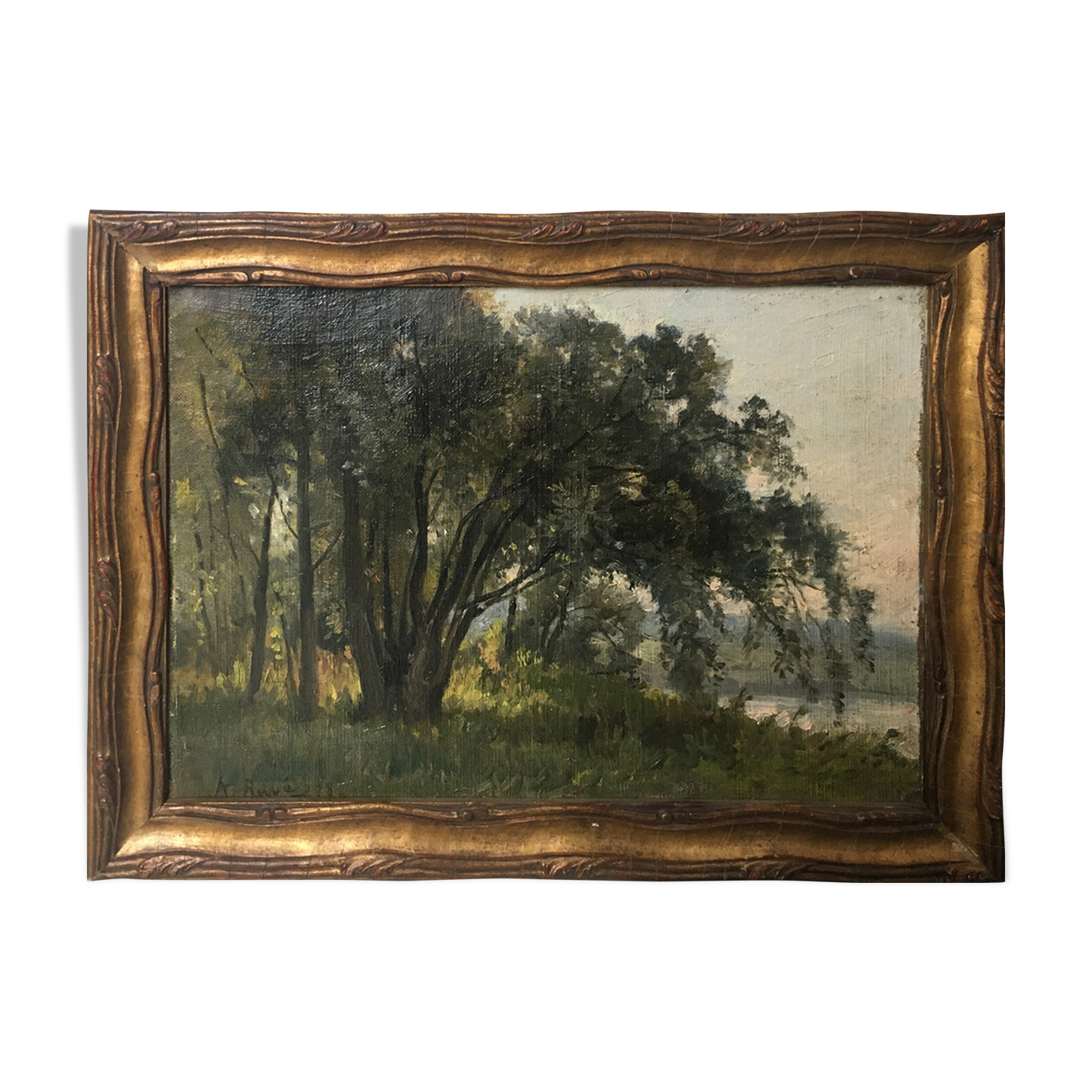 Painting "Riverside TreeScape" by Auguste Alfred Rubé (1815-1899)