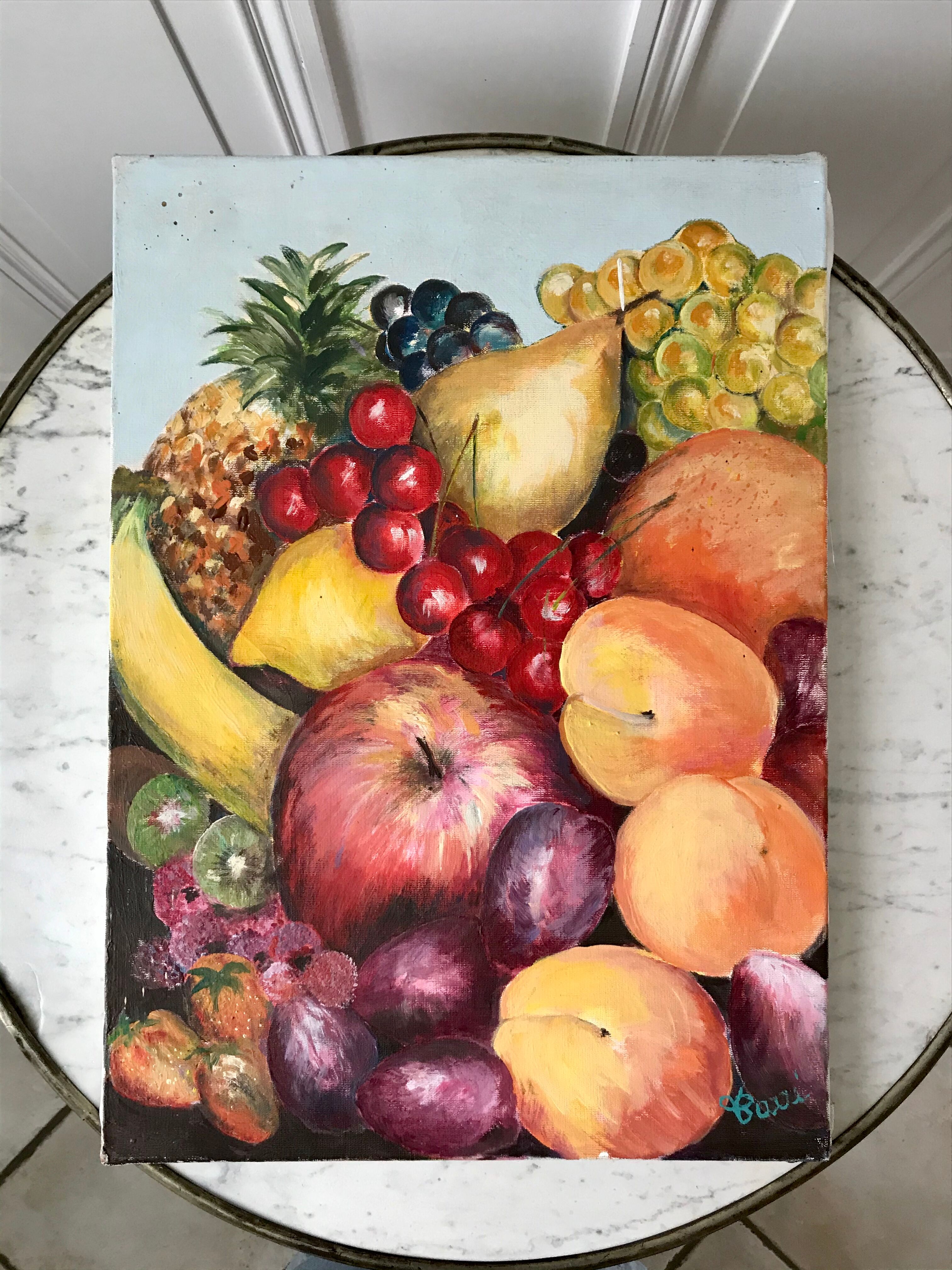 Old painting signed oil on canvas still life fruits