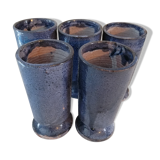 Set of 5 blue mazagrans in glazed stoneware