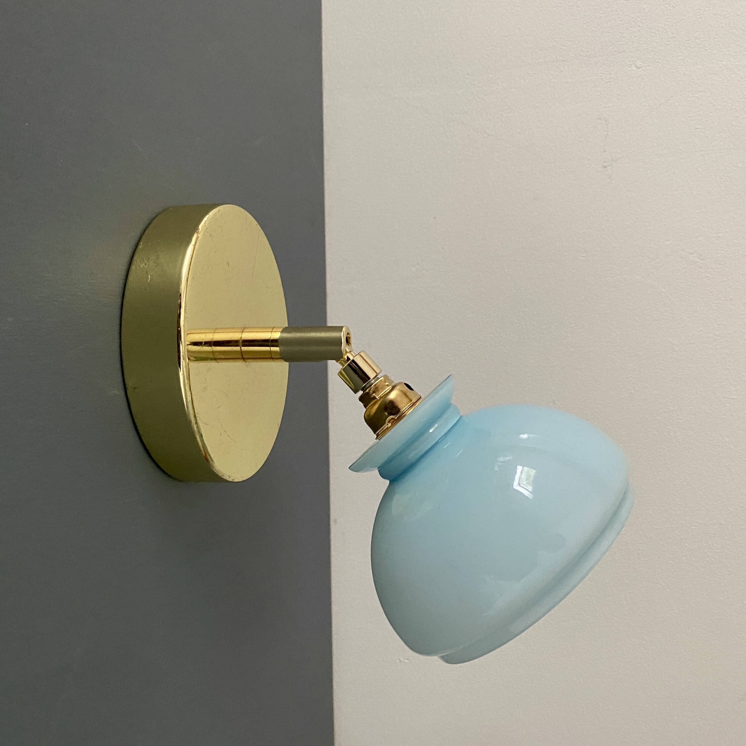 Vintage blue opaline lampshade wall lamp