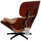 2-piece lounge chair with footstool, caramel, red leather, designed by Eames