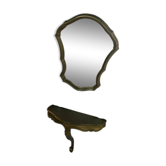 Miroir et console en bois doré