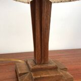 Art Deco oak lamp and wool lampshade from the 1930s