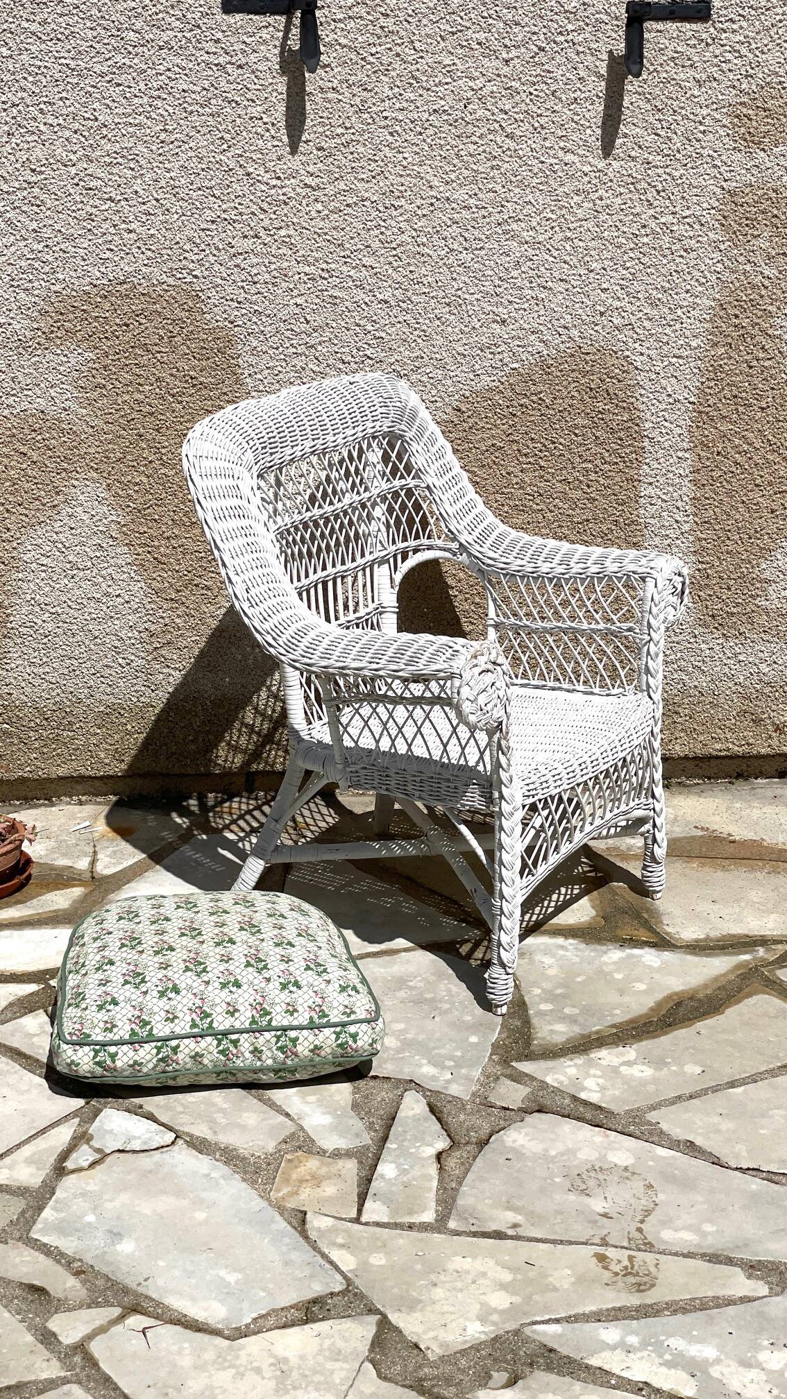 Vintage rattan kids garden armchair