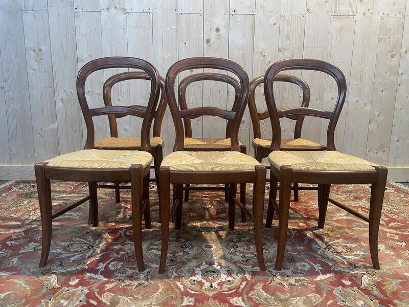 Set of 6 Louis Philippe straw chairs