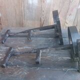 Pair of wrought iron fireplace andirons circular shape vintage