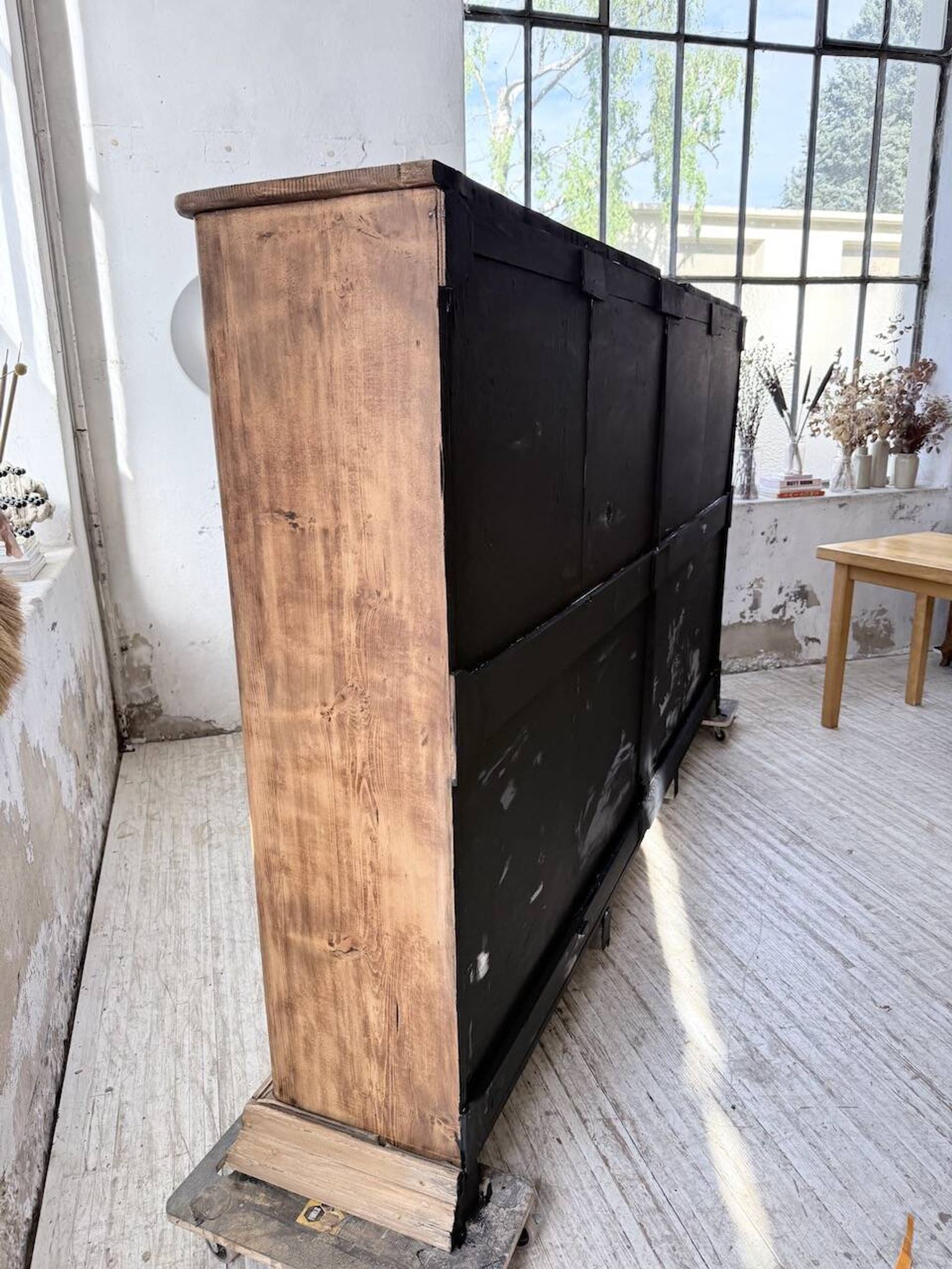 XXL industrial sideboard with glass doors