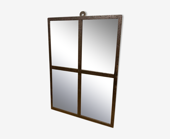 Miroir de fenêtre en fer industriel, années 1950