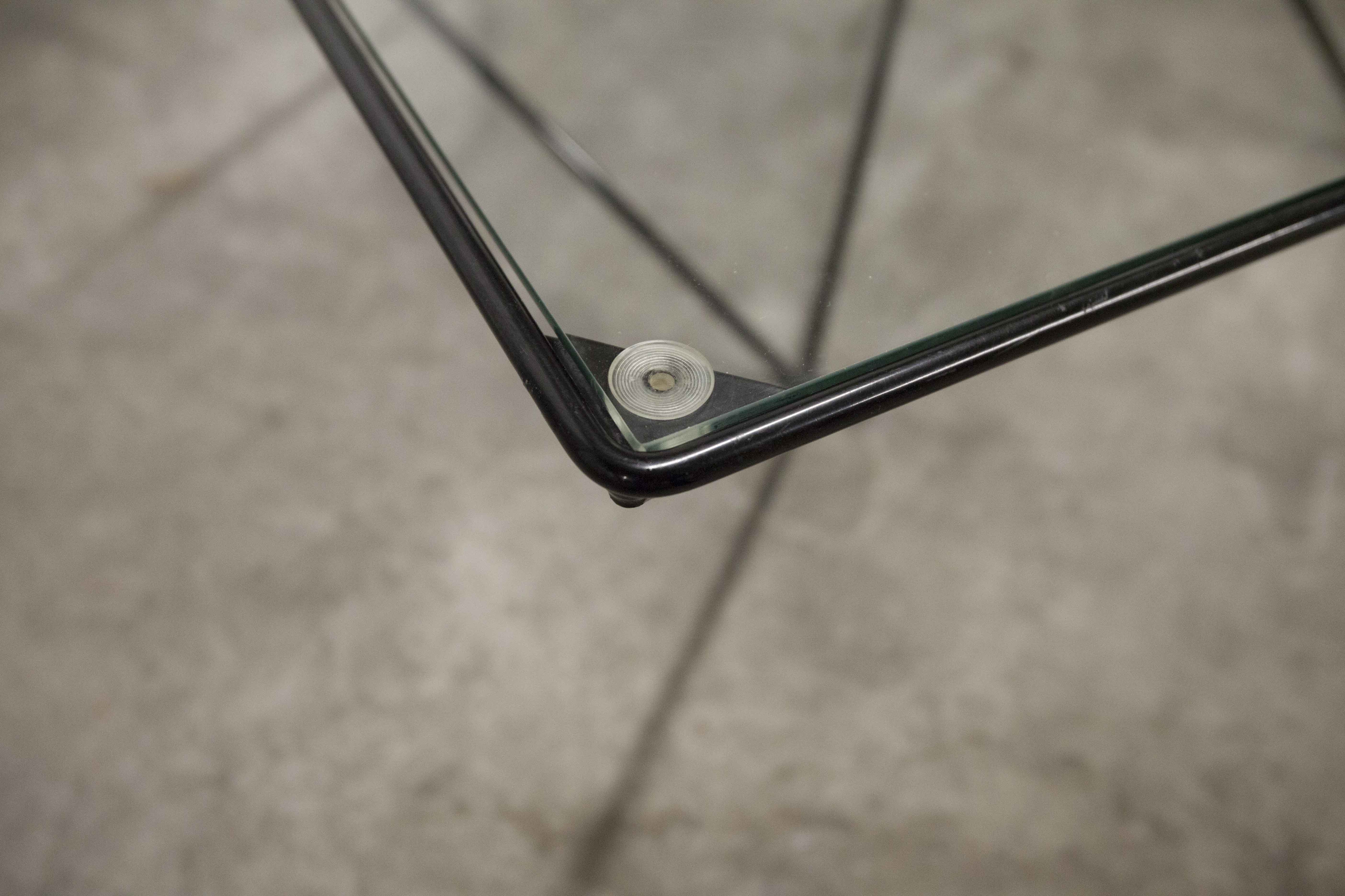 Square coffee table in glass and black satin metal 1980