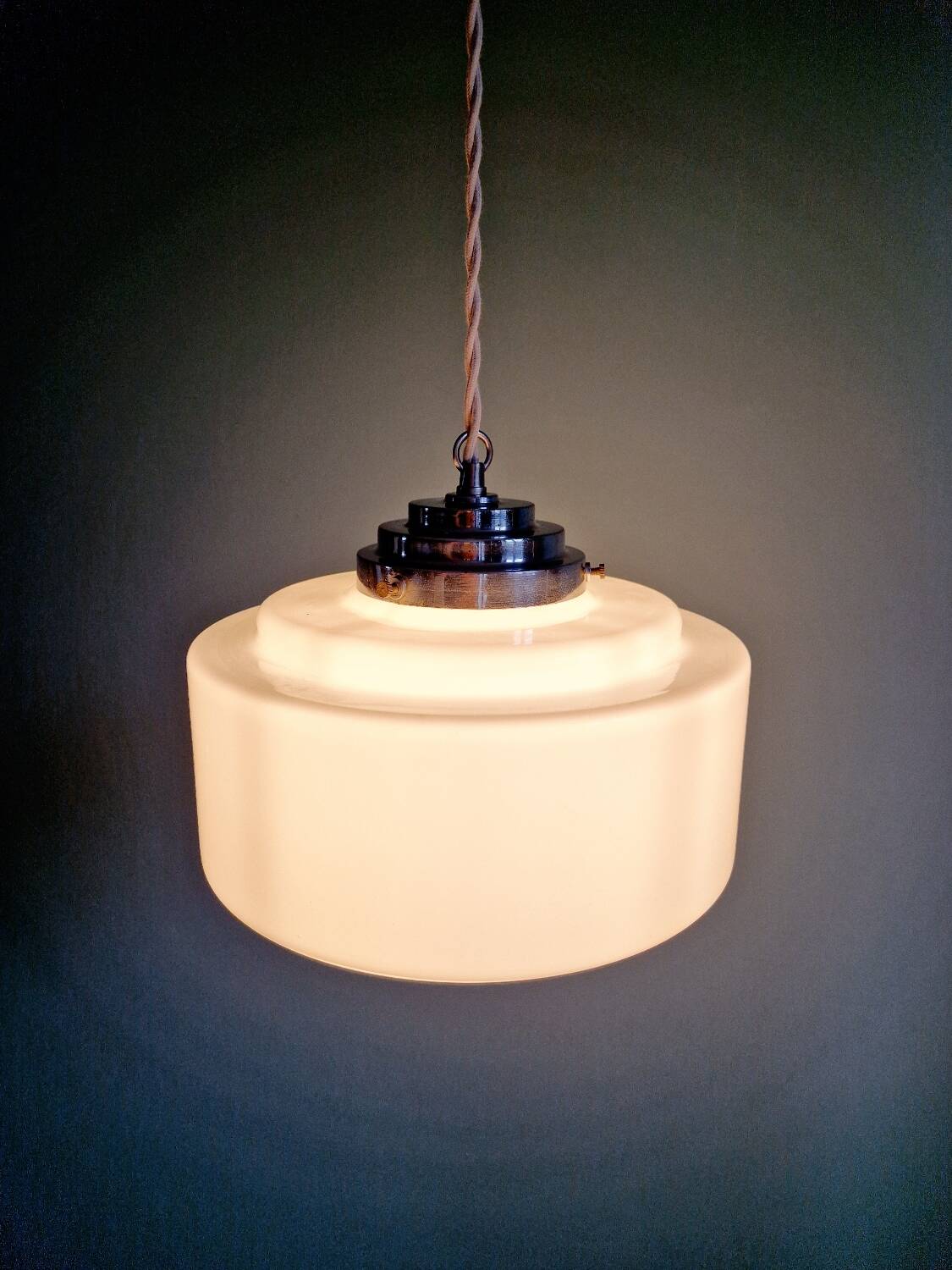 Art Deco pendant light in white opaline, 1920s-30s