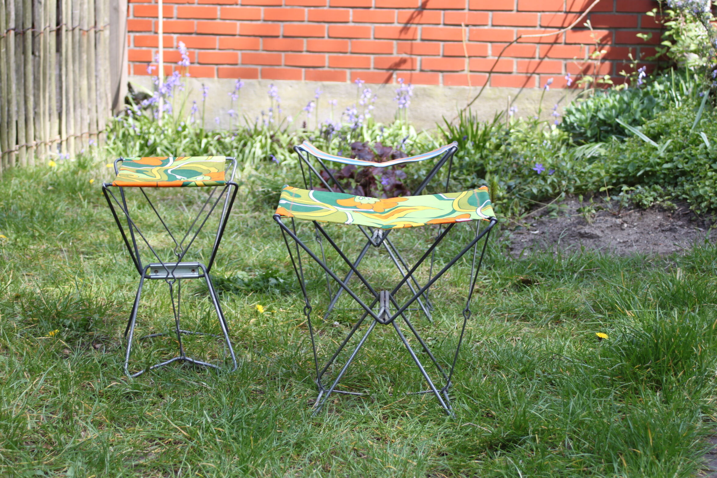 Nomad folding camping stools, France 1950s, set of three.