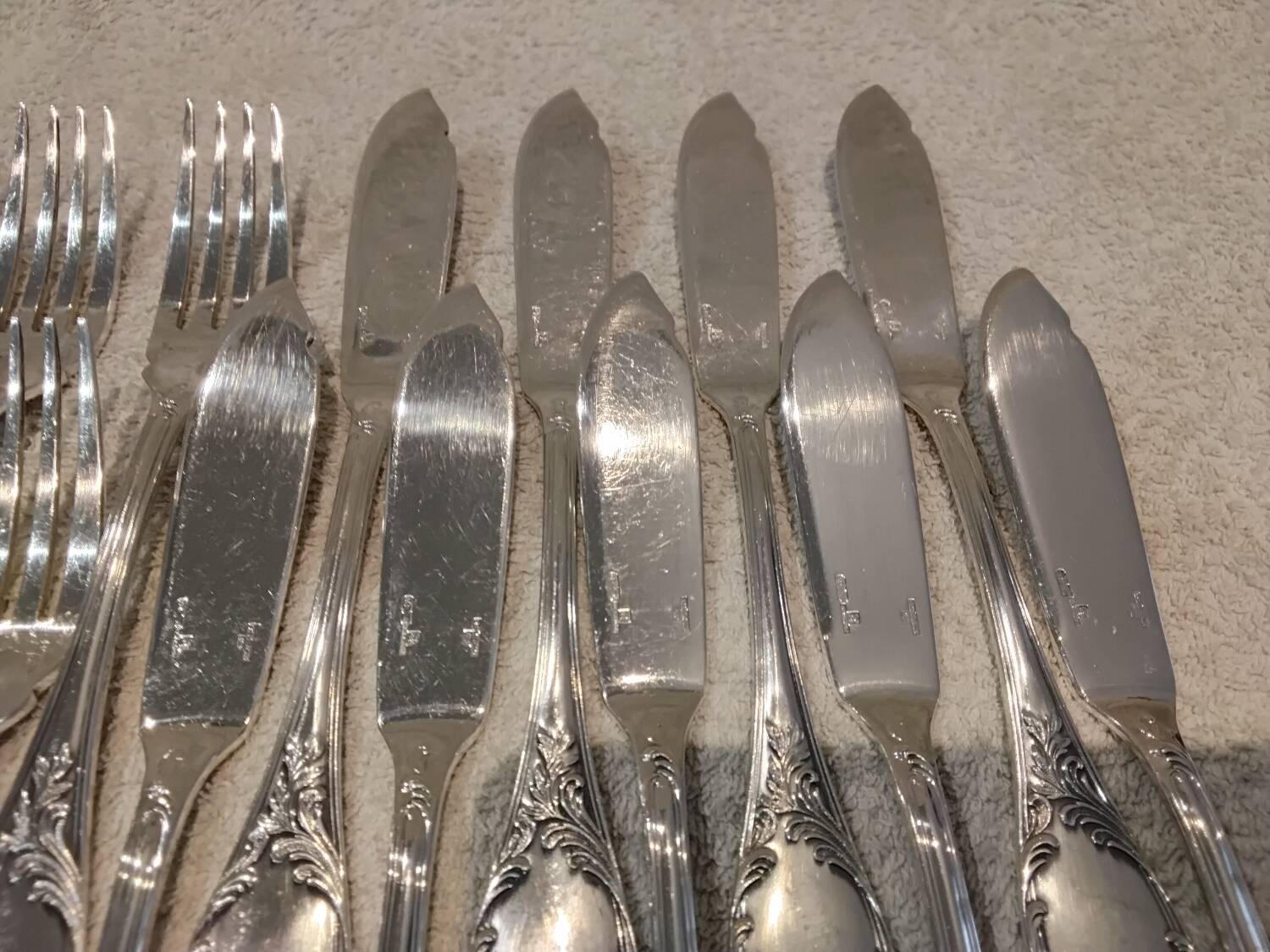 9 couverts à poisson 18p métal argenté orfèvre Christofle Marly