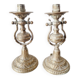 Antique bronze boat candlesticks