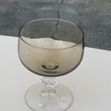 6 champagne glasses in brown and transparent glass vintage 1970