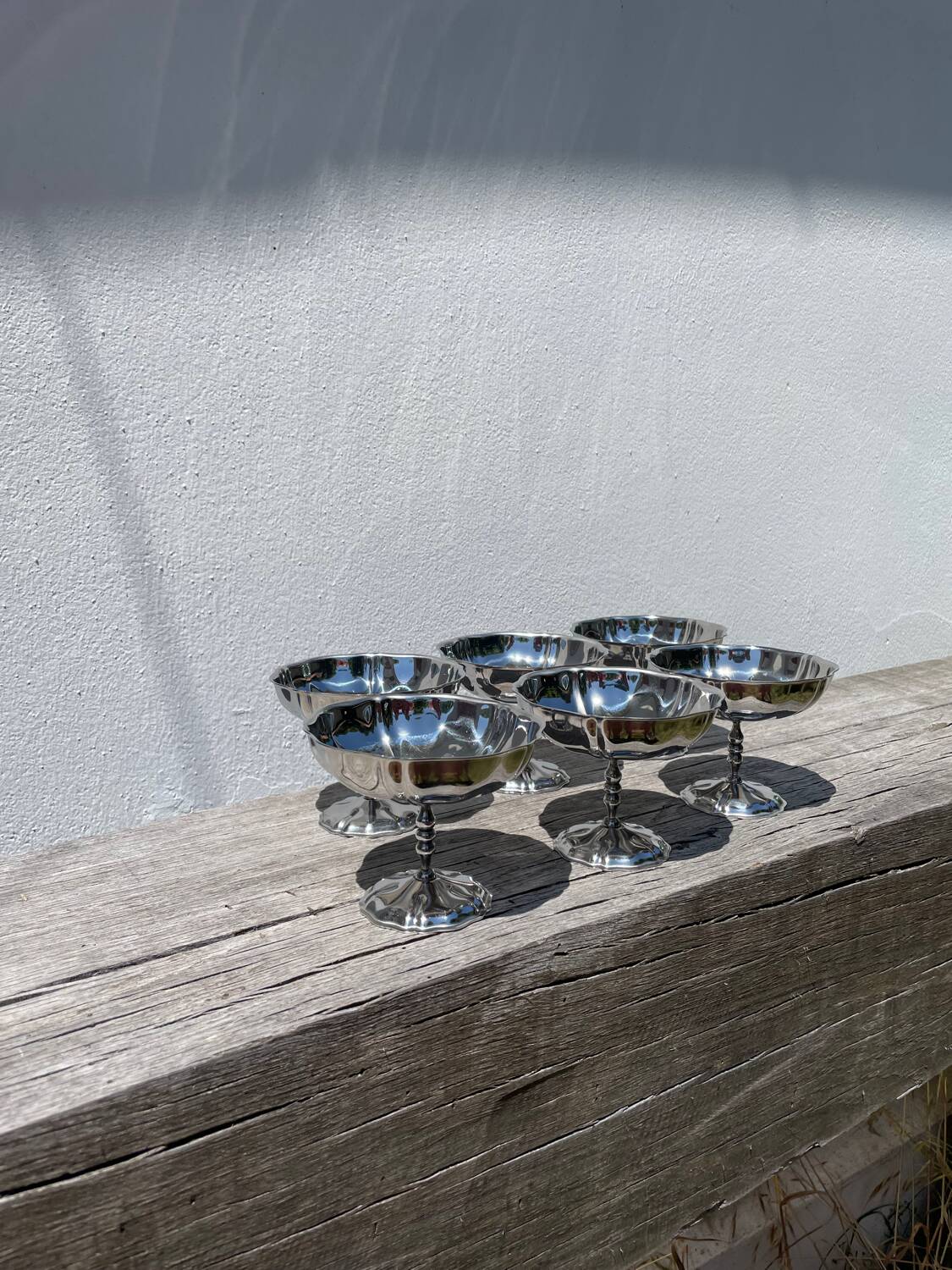 6 large stainless steel bowls 1970