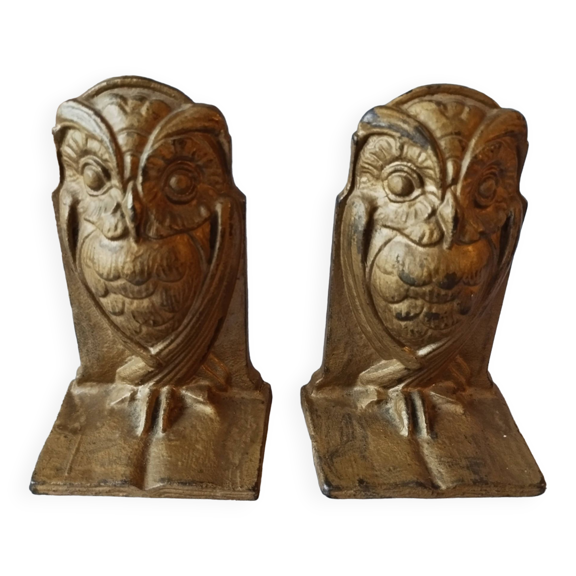 Superb pair of art deco bronze bookends with owl decoration