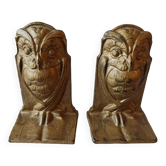Superb pair of art deco bronze bookends with owl decoration