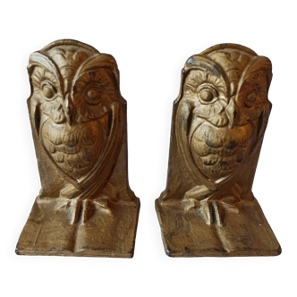 Superb pair of art deco bronze bookends with owl decoration