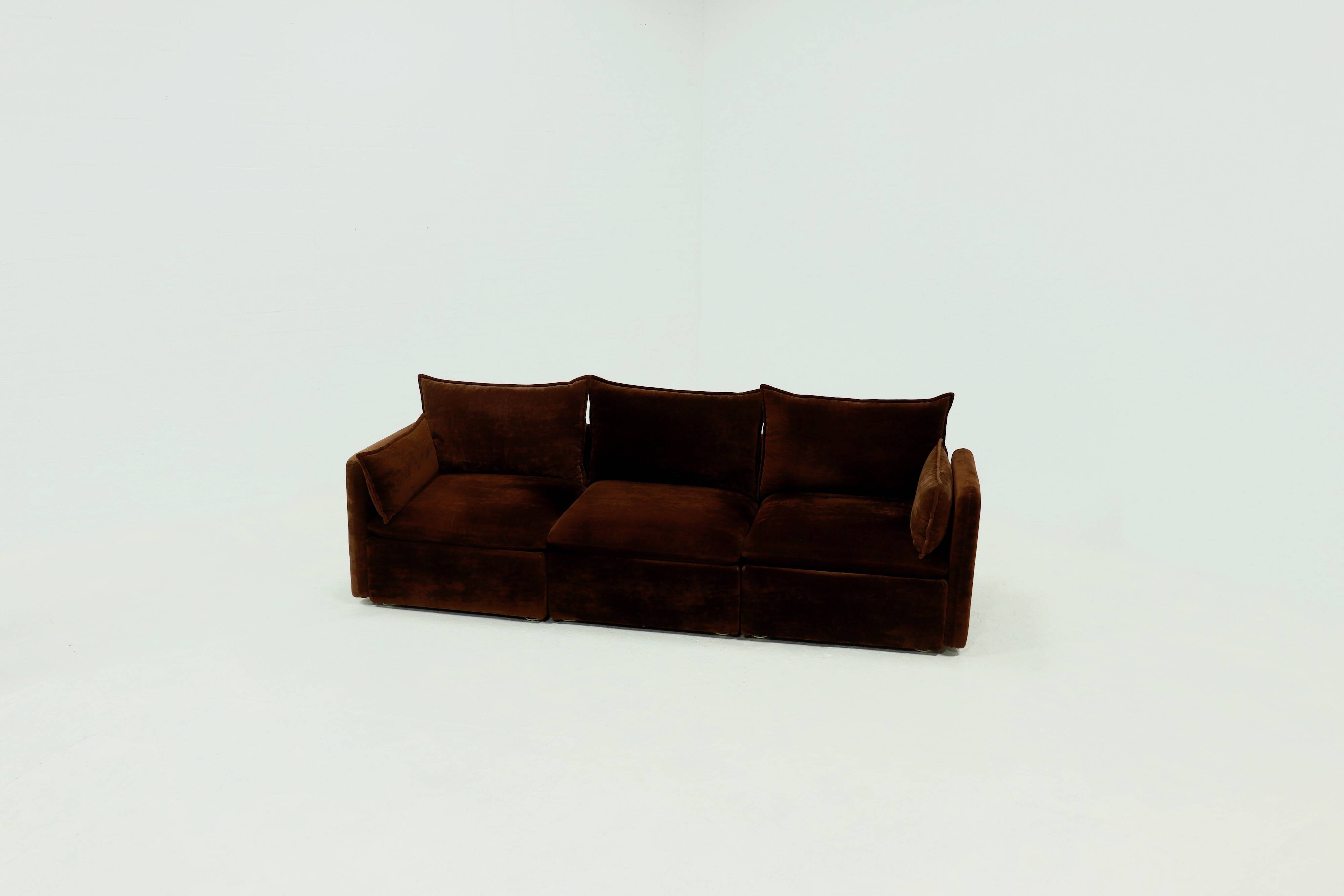 Rare 1970s brown velvet multifunctional modular sofa