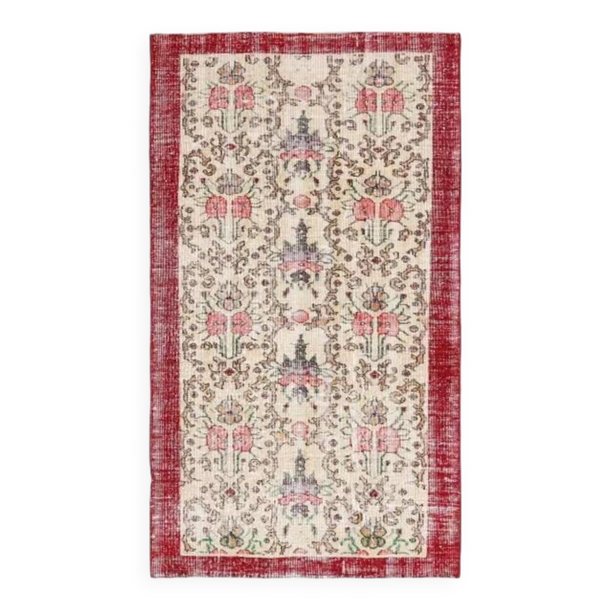 Vintage Turkish Oushak Handmade Wool Cotton Red Area Rug 107x191