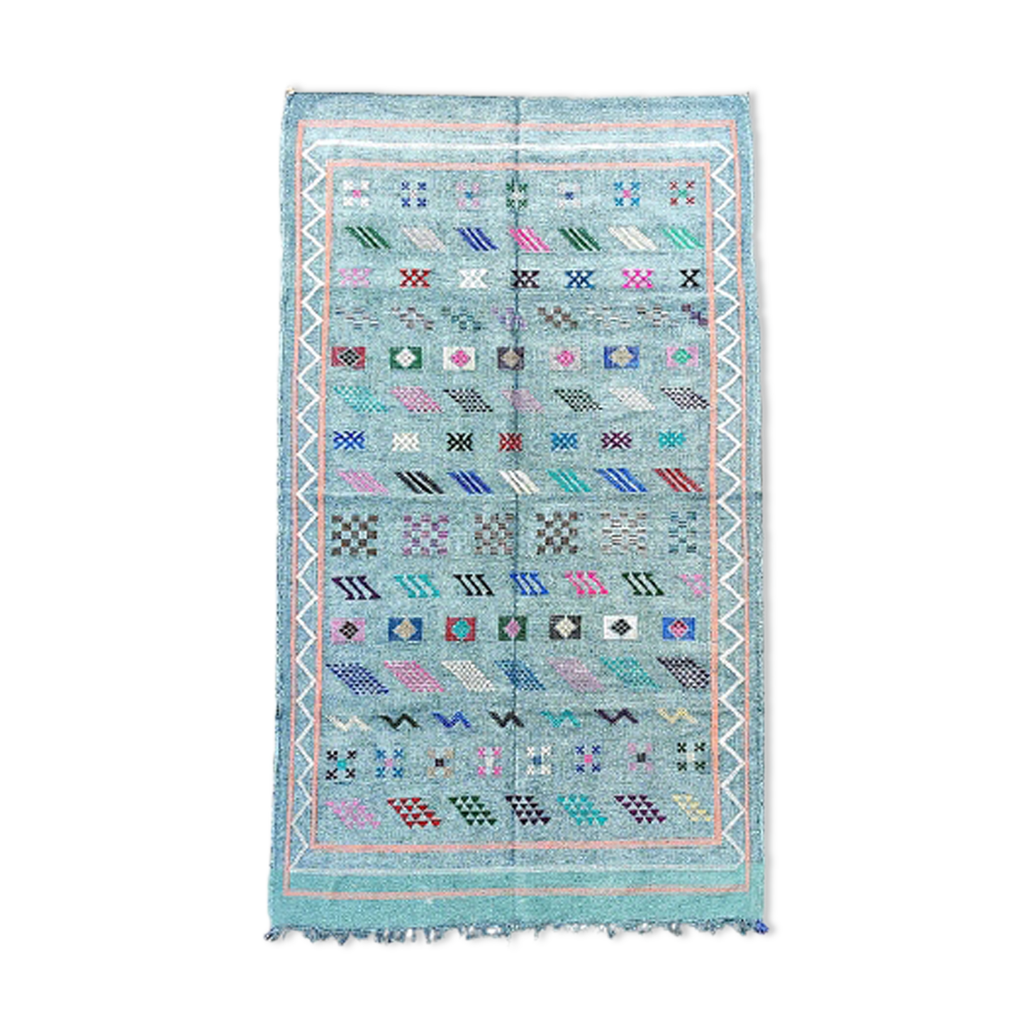 Faded blue Berber ethnic carpet