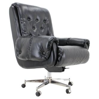 Scandinavian style leather office swivel armchair, 1970s