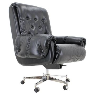 Fauteuil de bureau pivotant en cuir de style scandinave, années 1970