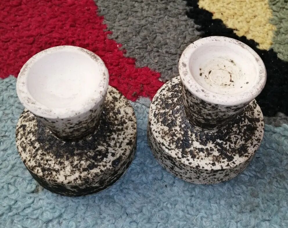 Pair of small ceramic candle holders Structured by Pieter Groeneveldt 1960's