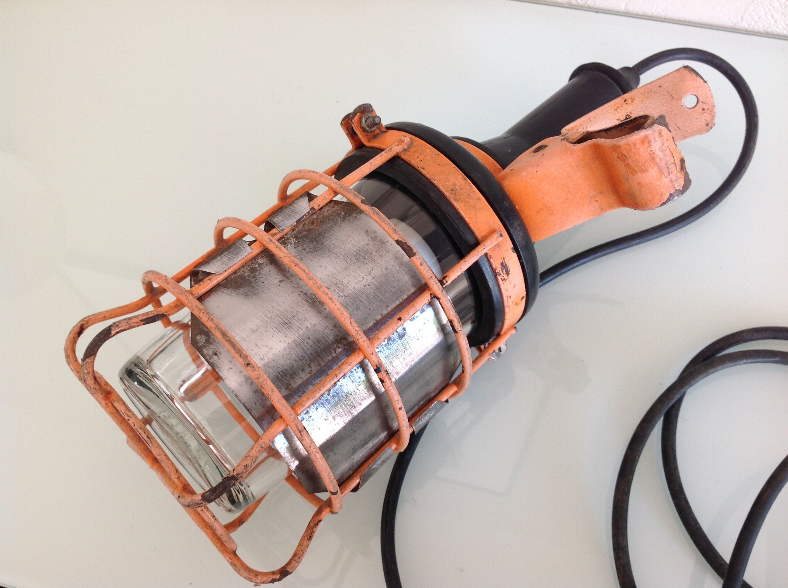 Vintage orange atrow workshop light with duralex glass