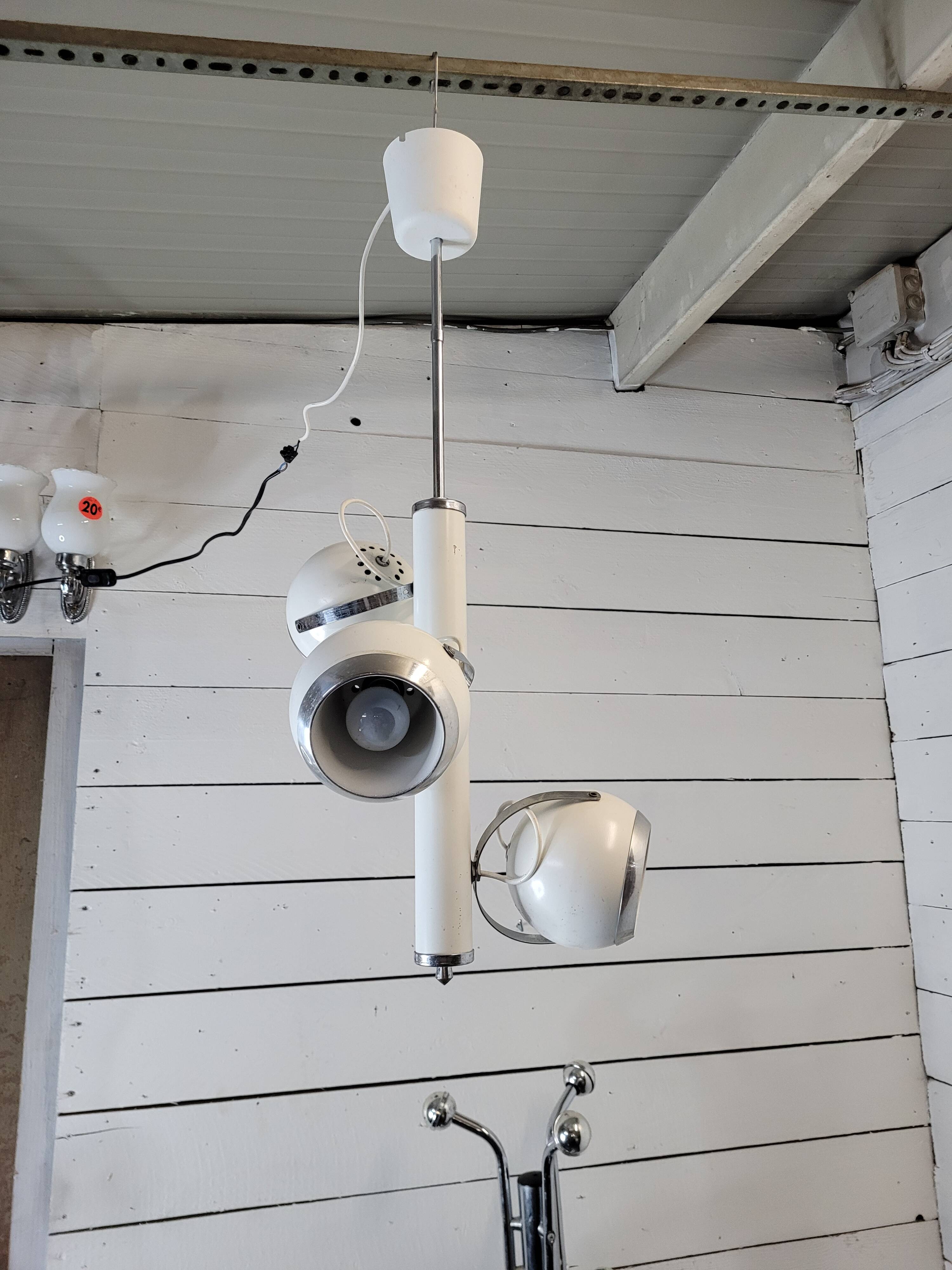 Vintage eyeball pendant chandelier with 3 lacquered reflectors