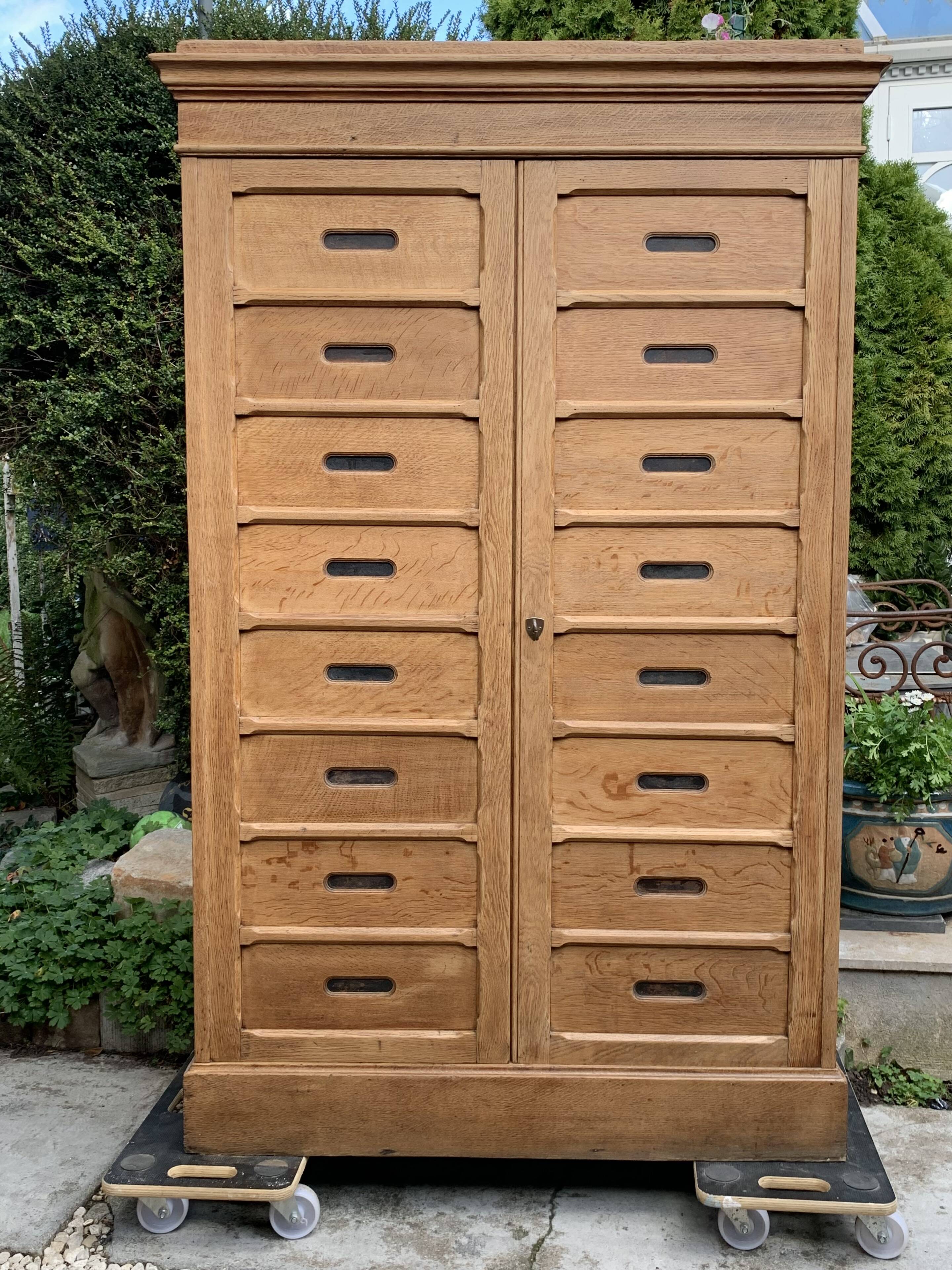 Solid raw oak notary cabinet, 1920