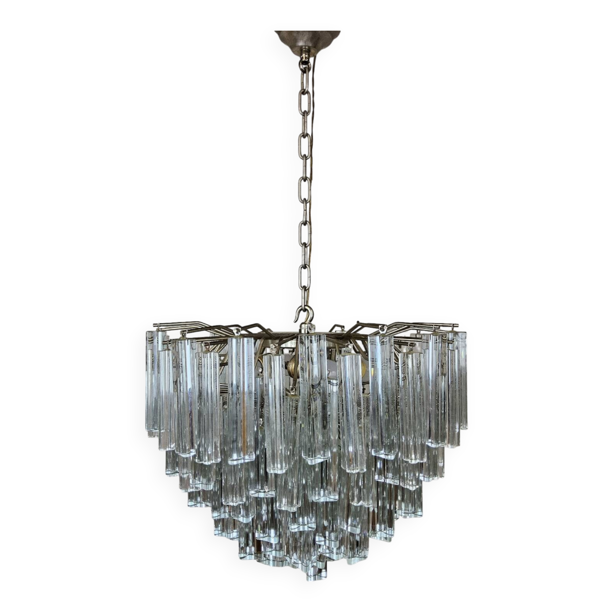 Vintage Italian crystal chandelier Venini Triedi Murano (1960s)