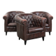 Set of three classic English-style Chesterfield cowhide  club armchairs