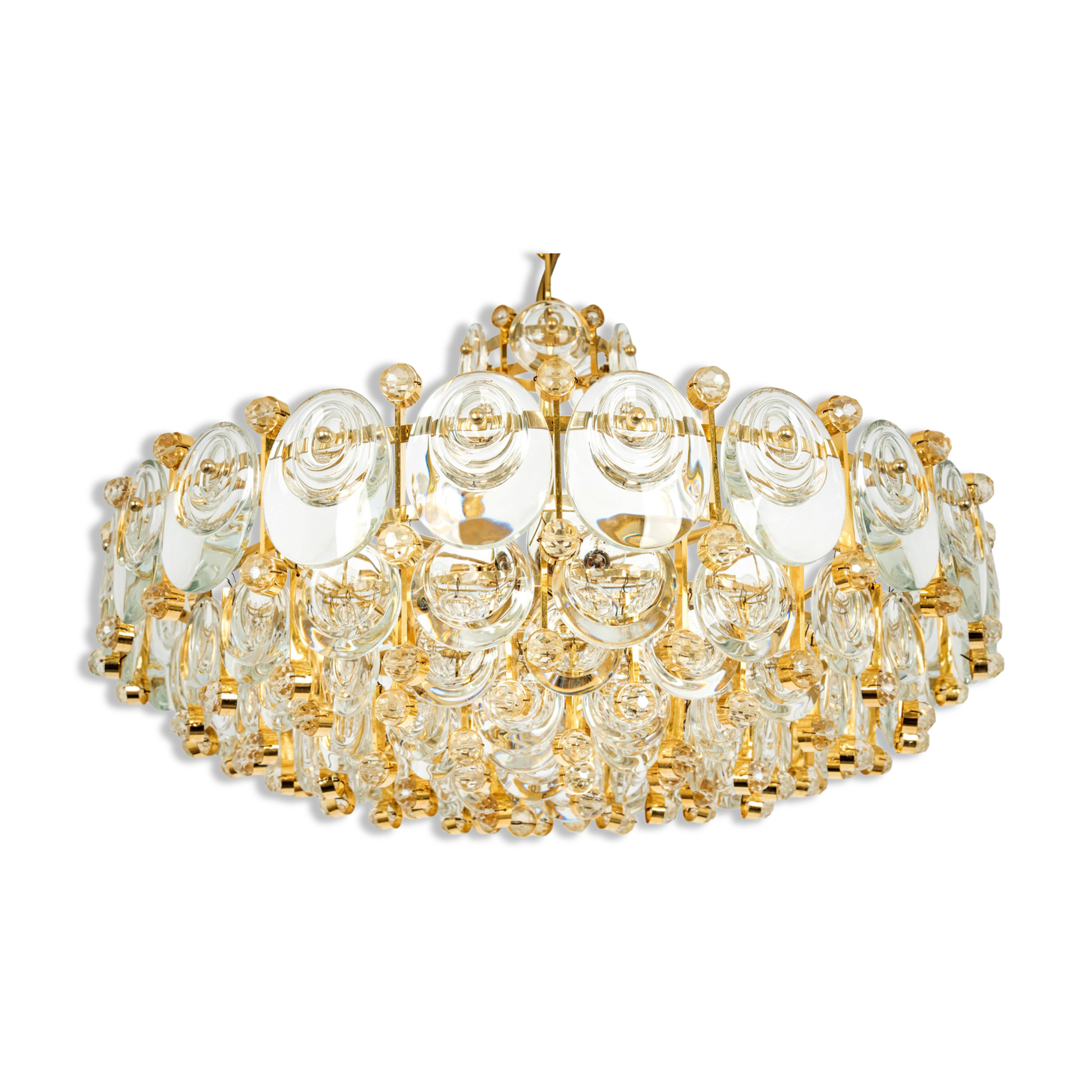 Brass and crystal chandelier, Sciolari design by Palwa, Germany, 1970s.