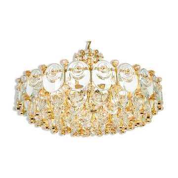 Lustre en laiton et cristal, design Sciolari par Palwa, Allemagne, années 1970