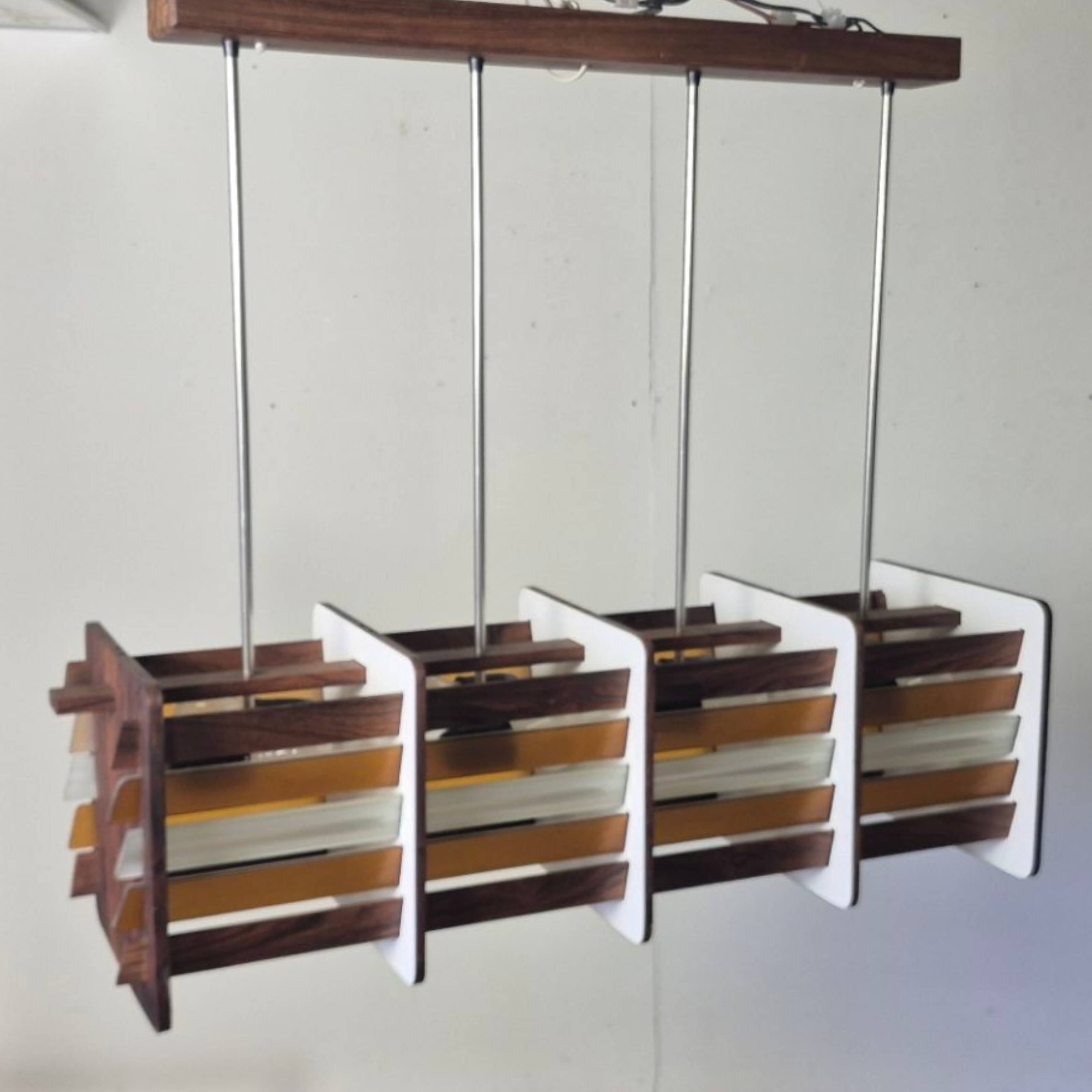 Mid century handcrafted wood and glass chandelier: Netherlands 1960s