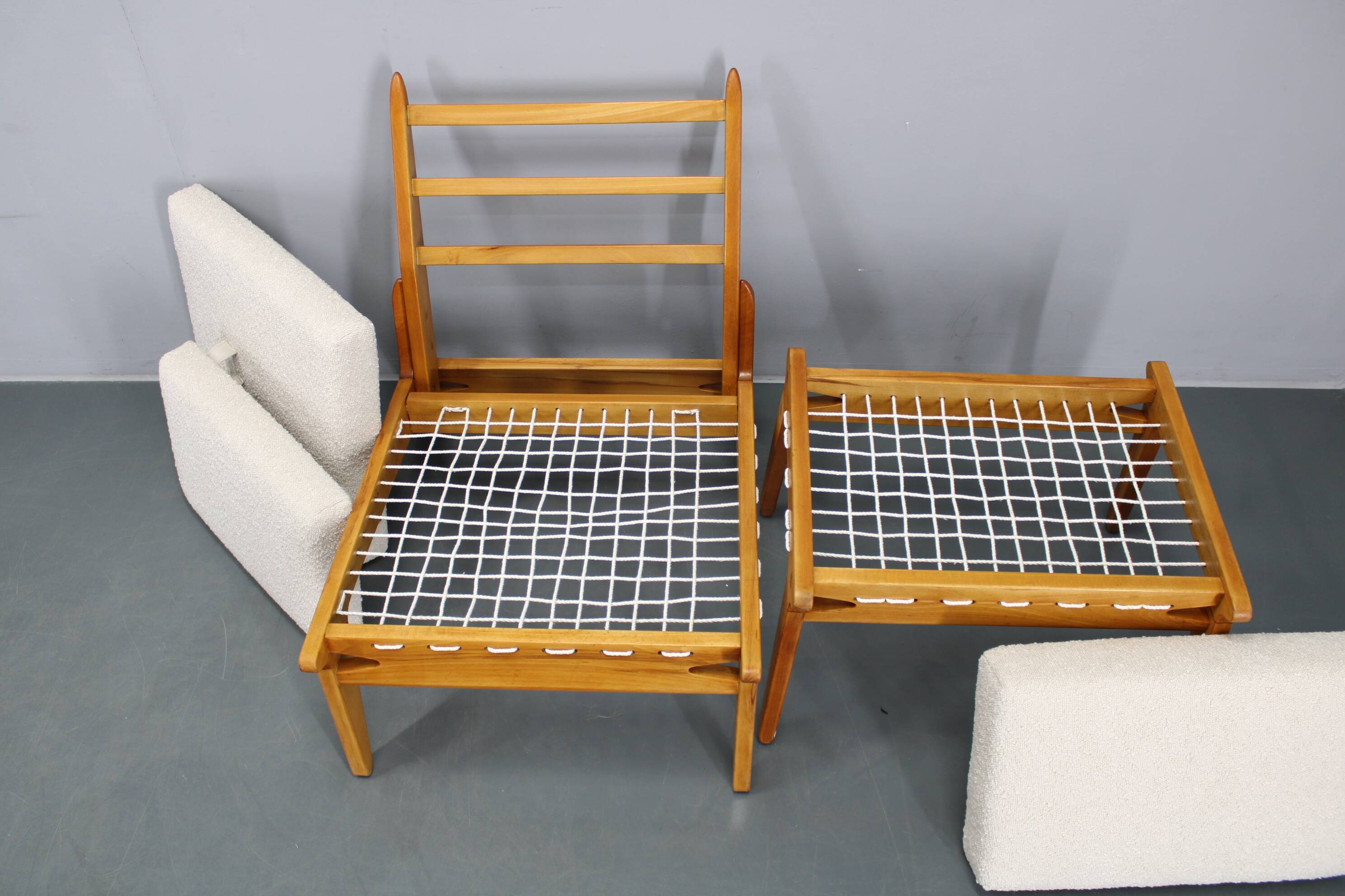 1950s pair of restored Uno and Osten Kristiansson "Hunting" chairs and ottoman