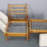 1950s pair of restored Uno and Osten Kristiansson "Hunting" chairs and ottoman