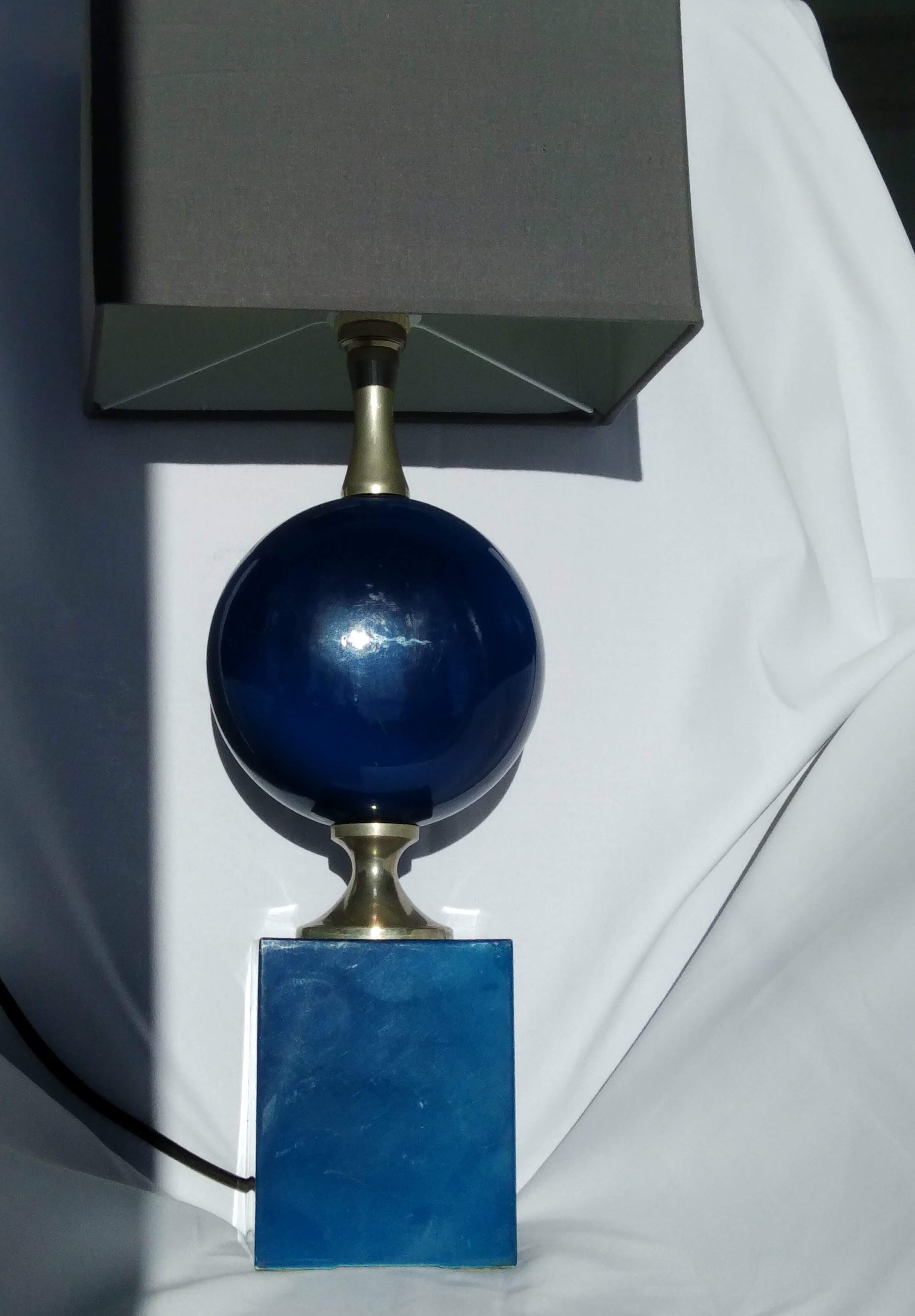 Lampe métal bleue Philippe Barbier