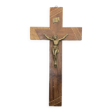 Croix 31cm Jesus en bois et fer 1974 chrétien crucifix catholique vintage ancien
