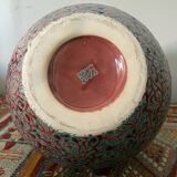 Large ceramic art vase with signed enamel interlacing
