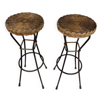 Metal and wicker bar stools