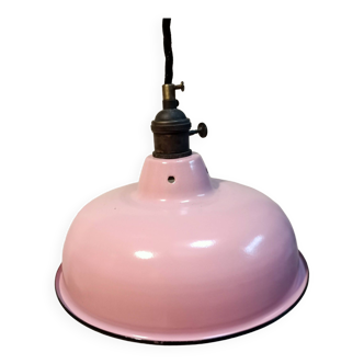 Vintage pendant light in pink enameled sheet metal