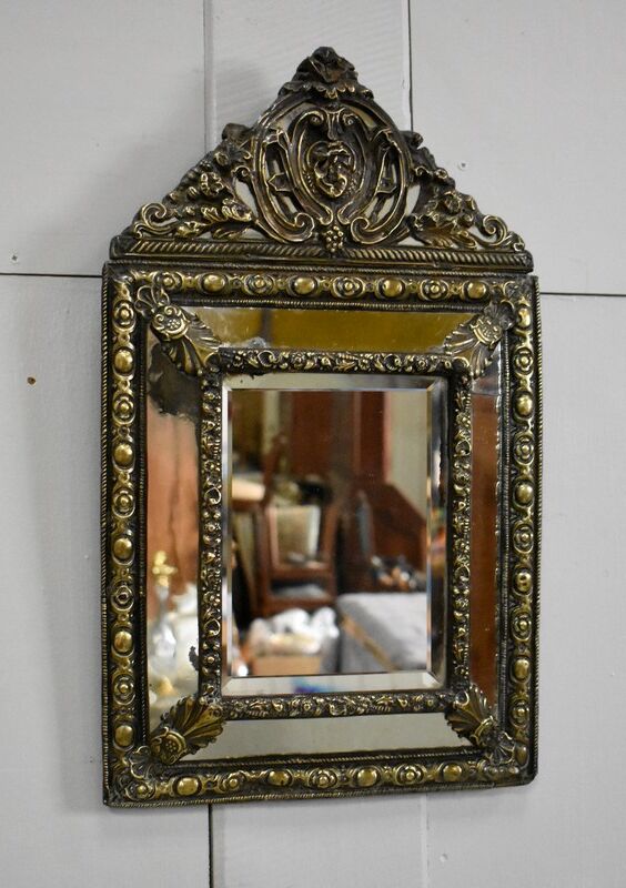 Mirror in repoussé brass, louis xiv style, napoleon iii era – xixth